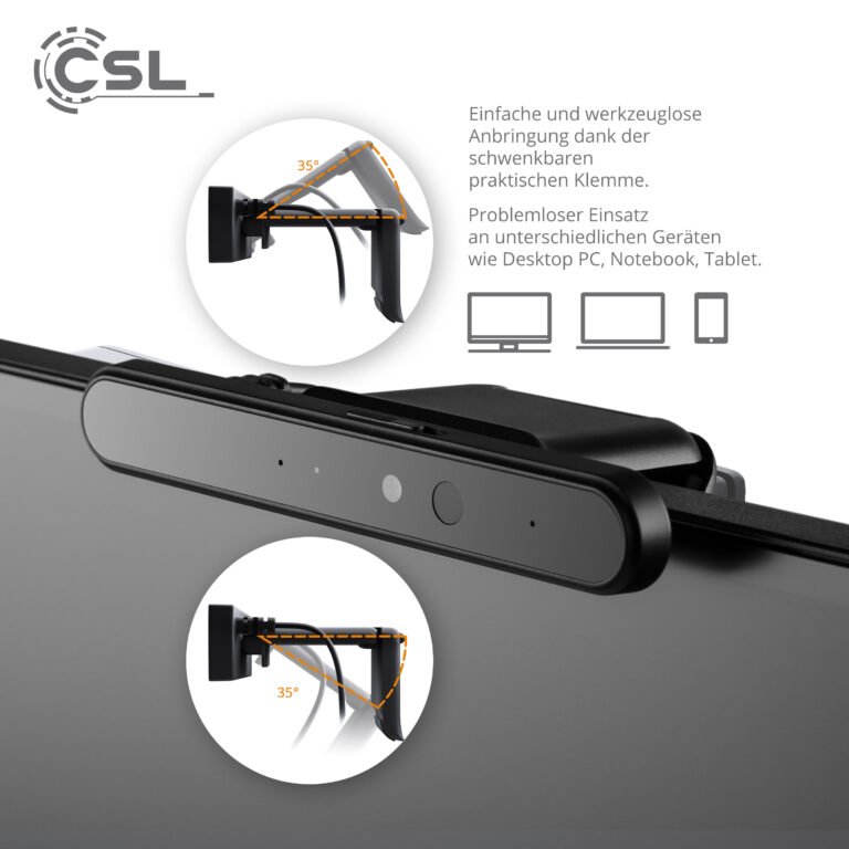 CSL Hello DX 5 Webcam: Einfache Montage an PC-Monitor, Notebook, etc.