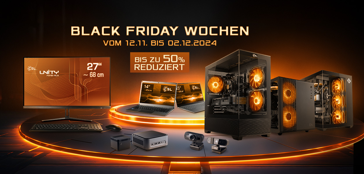 Black Friday Wochen bei CSL Computer vom 12.11 bis 02.12.2024 - bis zu 50% Rabatt auf PCs, Notebooks & Zubehör