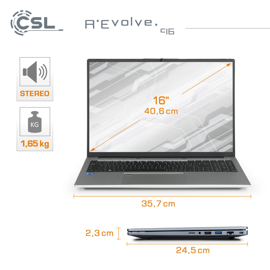 Leichtes Gewicht und kompakte Abmessungen - das CSL C16 UltraSlim-Notebook mit Intel Core i5 CPU