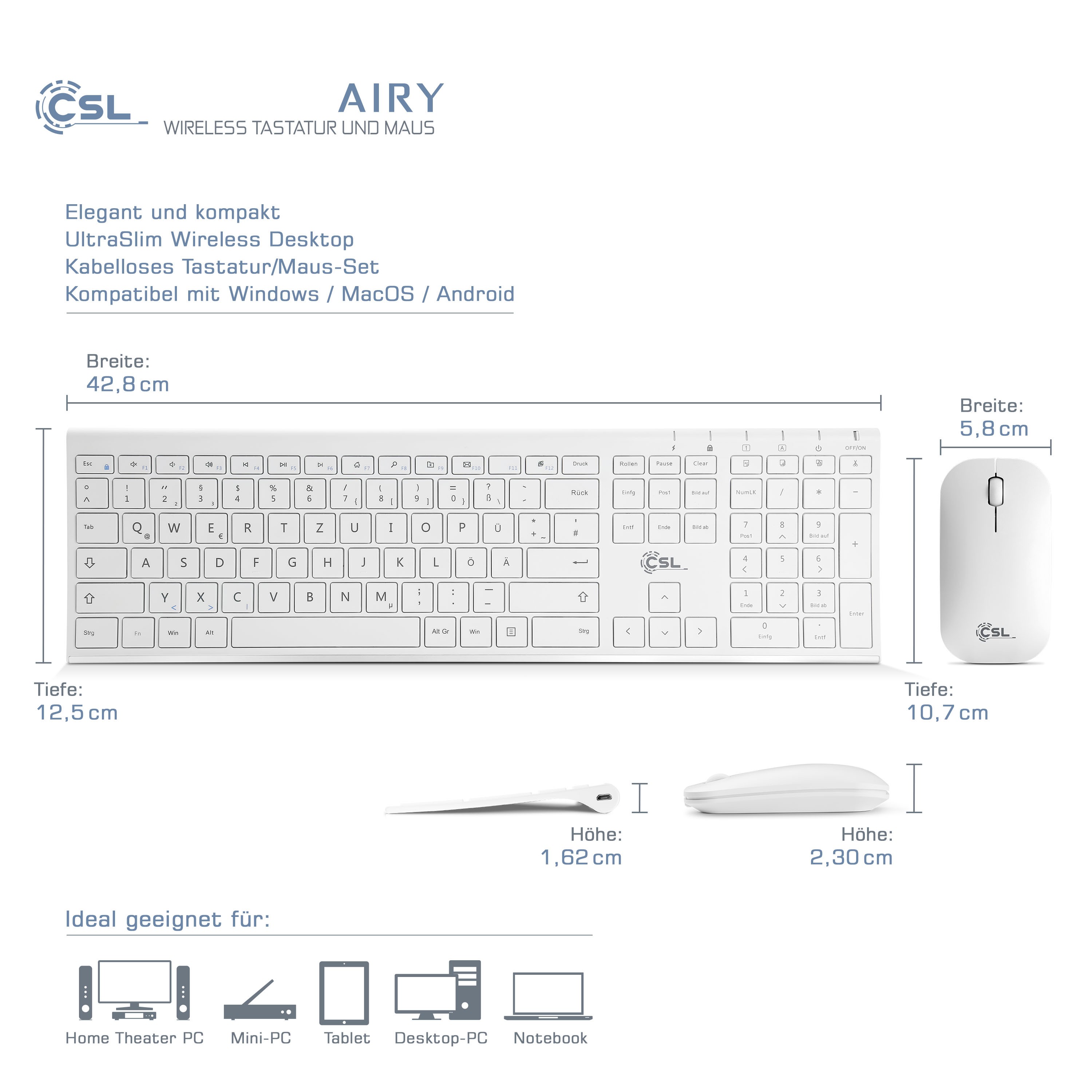 Maus und CSL AIRY Tastatur CSL wireless | Computer