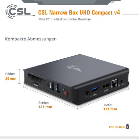 CSL Computer  Mini PC - CSL Narrow Box Ultra HD Compact v5 / Windows 11  Professionell