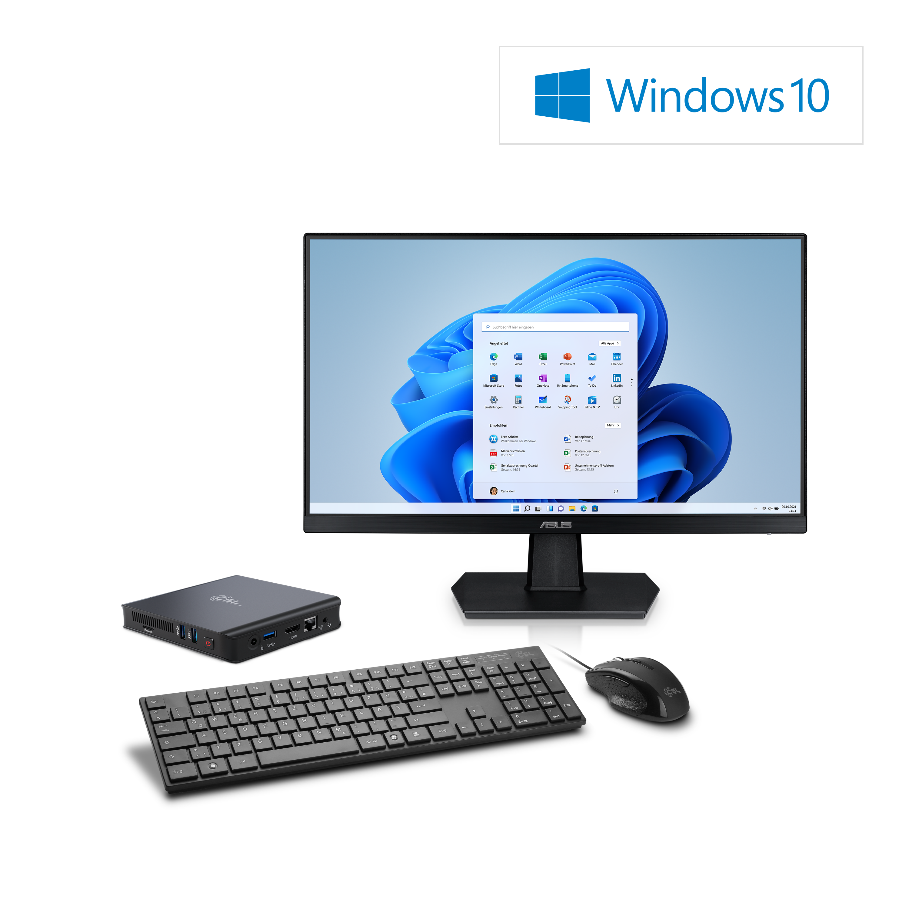10 Home inkl. Windows | v4 PC Mini Computer Box TFT CSL - HD Narrow Compact Ultra 24\